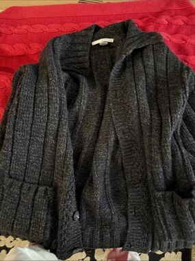 Perry Ellis Men's Black Ribbed Shawl Collar Cardigan